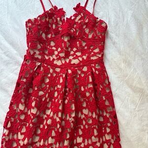 Red Lace Floral Dress